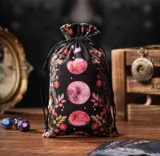 Tarot Card Velvet Pouch New Moon 3 Moons Crystal Drawstring Oracle Red Bag