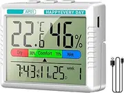Room Thermograph Indoor - Humidity Monitor with Clock Digital Temperature Sensor - Multi-Functional Wall Thermograph for Family, Friends, Home