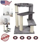 Durable Jute Scratching Post & Cozy Hammock Cat Tree for Indoor Kitties - Gray