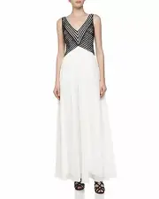 Aidan Mattox Double V-Neck Ribbon-Crochet Gown Size 14 Black White NWT $349