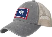 [YMLHAQ] Wyoming State Flag Mesh Trucker Hat Mesh Snapback,Trendy Cowboy Cap for Sports and Headwear