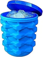 Ice Cube Maker Silicone Bucket with Lid Makes Small-Size Ice Chips for Soft Drinks, Cocktail Ice, Wine On Ice, Crushed Ice Maker Cylinder Ice Trays (Blue, One Size)