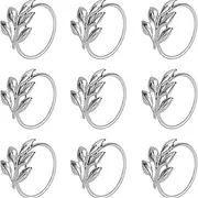 3D Leaf Napkin Ring, Life Tree Napkin Buckle, Plant Tissue Ring Buckle, Napkin Ring，Dinning Table Parties Everyday (Silvery, 6 Pieces)