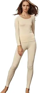 [Liang Rou] Women's Scoop Neck Long Johns Ultra Thin Modal Thermal Underwear Top & Bottom Set