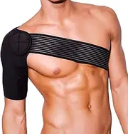 EZONEDEAL Shoulder Brace Adjustable Compression Sleeve Tendonitis Dislocation Torn Rotator Cuff Men Women, Gym Sports Care Single Shoulder Support Back Neoprene Brace Guard Strap Wrap Band - Black