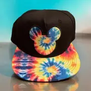 Disney Mickey Mouse Neff Flat Tie Dye Snap Back Adjustable Hat Black New