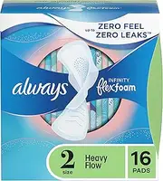 Always Infinity Size 2 Feminine Pads with Wings, Super Absorbency, Unscented, 16 Count