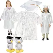 [Fun Express] Kids' White Elementary School Graduation Robe & Stuffed Owl Kit - Apparel Accessories - 3 Pieces