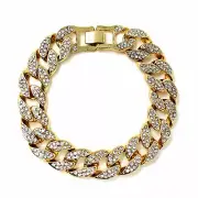[Icemond] Rhinestone Studded Box Lock Miami Cuban Chain Bracelet - Gold/Silver