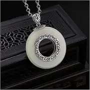 [KanDuo] Personality Jade Pendant Necklace Lucky Amulet, Hollow Hetian Jade Pendant Necklace Chinese Style Retro Pattern Light Women's(Gem Color:Necklace 45 cm)