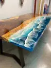 River Ocean counter Top Blue Epoxy Resin Table Walnut Wood Table Custom Order