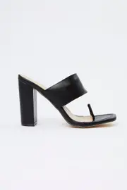 Black Chunky Strap Heel Mules