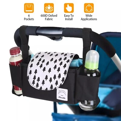 Stroller Organizer Bag 6 Pockets Baby Trolley Bag with Cup Holder for Paper Tiss