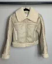 Abercrombie & Fitch Cropped Vegan Suede Sherpa Lined Jacket Beige Womens XS