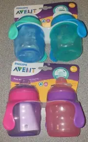 2x 2-pack Philips Avent My Easy Sip Cup 200ml - 2x Pink+Purple & 2x Green+Blue