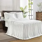 Ruffle Skirt Bedspread Set - 30" Long Drop - Vintage Chic Ruffled Summer Coverlet Bed Spreads Quilt Boho Bedding Farmhouse Style Lightweight Luxurious Rustic 3 Piece Set King Size White