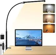 oolong LED Desk Lamp Eye-Caring Desk Light with Clamp and Adjustable Long Gooseneck,3 Modes 10 Brightness,Architect Clamp Lamp with USB Adapter for Reading Study Workbench