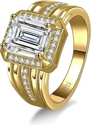 [Yaresul] 10 * 8mm Emerald Cut Moissanite Ring for Men, 925 Sterling Silver 14K Gold Plated Mens Moissanite Engagement Wedding Ring Pinky Thumb Ring Band for Dad Father Size 8-12