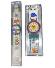 Pop Swatch 2 Watch Set PASSPORT 1993 GN134PACK - SPACE PEOPLE & ENJOY IT New NOS
