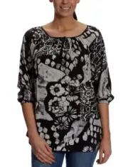 Oui Damen Bluse Top Oberteil, Schwarz/ Grau, Gr. 34