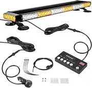WOWTOU Rooftop Safety Flashing 56 LED Amber White Emergency Light Bar with Multi-functional Controller for Construction Vehicles Tow Trucks Snow Plows, Strong Magnetic Strobe Beacon Lights