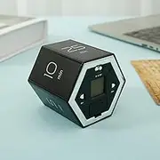 DJAPWPX Magnetic Flip Hexagon Timer Cube - Custom Countdown Focus Timer for Productivity, Pomodoro Study, Work, and Cooking (Black)
