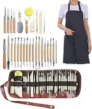 RUNTOO MU 32 Pcs Clay Sculpting Tools, Pottery and Ceramic Carving Set, Double Sided Shapers With Most Essential Wooden Clay Tools