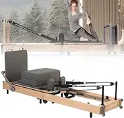 Pilates Reformer, Wood Foldable Pilates Machine with 6 Resistance,Wooden Box, Foot Bar Easy to Move