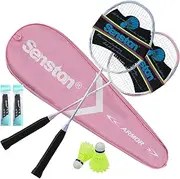 [Senston] Badminton Racket Set of 2 Graphite Shaft Badminton Racquet Set Including Badminton Bag,2Badminton Shuttlecocks, 2 Badminton Grips