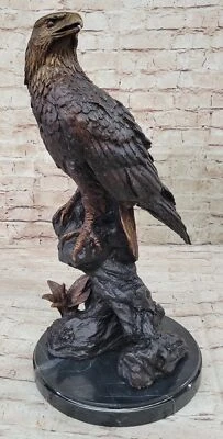 Flying Fishing Bald Eagle Military Art American Patriotic Bronze Marble Statue