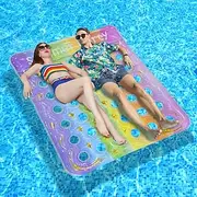 Large Inflatable Pool Lounger Adult Rainbow Color Gradient Hole Water Floating Mat Giant Pool Float Pool Beauty Black Bed Chair Large Water Floating Lounger Se