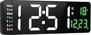 Ausale Digital Wall Clock, LED Large Display 16 Inch Clock with Remote Control, Multi Function Clock with Date Week Temperature, Wall Clock for Living Room Decor