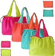 Realand Reusable Grocery Bags 4 Pack Large Heavy Duty Ripstop Shopping Bags Colorful Foldable Tote Bulk with Pouch & Drawstring Machine Washable Nylon Bags Lightweight for Pocket