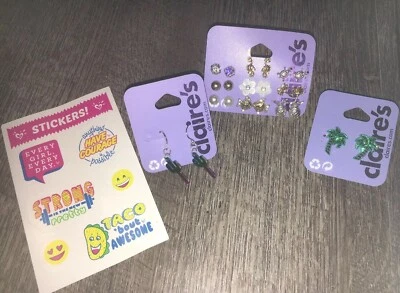 Claire’s Jewelry Earrings Lot Palm Tree Cactus Rhinestones Vacation Justice Stic