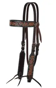 urquoise Buckstitch Browband Headstall for Horses Multi toned leather