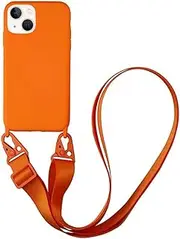 [CQUUKOI] Compatible with iPhone 14 Pro Max,Crossbody Phone Case with Lanyard Cute Soft Silicone Case with Adjustable Shoulder Strap Shockproof Protector Compatible with Women Girls Orange
