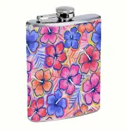 Tropical Hibiscus Plumeria 8oz Stainless Steel Hip Flask Drinking Liquor y2k