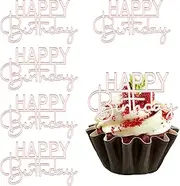 Rose Gold Happy Birthday Cupcake Toppers, 6 Pieces Acrylic Mini Happy Birthday Cake Toppers Sign for Women Girls Party Cake Decorations