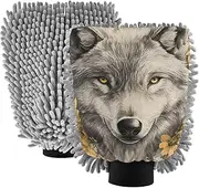 XYMZR Absorbent Microfiber Car Wash Mitt Wolf Flower, Funny Cute Anime Scratch Free for Cars Cleaning, Home Cleaning Mitts, 2 Pack, 10.24” L x 7.09” W