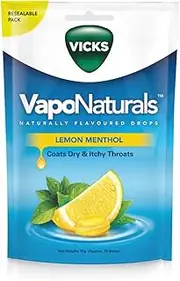 Vicks VapoNaturals Naturally Flavoured Cough Lozenges Lemon Menthol 70g Resealable Bag