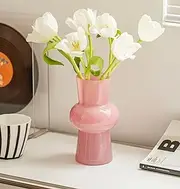 [ANJIAOSHOU] Glass Vase, Scandinavian Minimalist Glass Vase, Hydroponic Vase, Modern Home Decor, Cylinder Vase (Pink)
