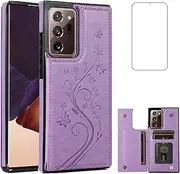Phone Case for Samsung Galaxy Note 20 Ultra Glaxay Note20 Plus 5G with Tempered Glass Screen Protector Card Holder Wallet Cover Flip Gaxaly Notes 20Ultra Note20+ U + 20+ Twenty Not S20 Cases Purple