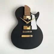 Guitar Clock, Black & Gold, Modern, Silent Clock, 11 x 15 inches, Acrylic, Oa...