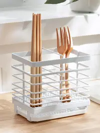 在飛比找松果購物優惠-簡約掛式筷子瀝水架廚房壁掛式筷子置物架多功能餐具收納盒 (8