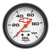 Autometer GM Chevy Bowtie Oil Pressure Gauge White Face Mechanical - 0 - 100 PSI, 2 5/8 Inch, AU5821-00406