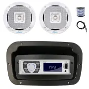 Pyle Marine Radio, Adapter,Spa Bezel, Antenna,Wire, 2x 5.25" 400W White Speakers