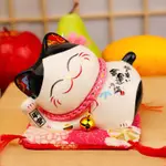 【金石工坊】平安福來躺貓(高8CM)招財貓 陶瓷開運桌上擺飾 撲滿存錢筒