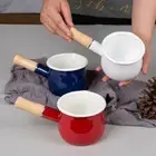 500ml Milk Pot Wooden Handle Enamel Butter Coffee Pot Mini Saucepan Cookware Pan