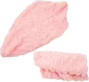 LALADEFIEE 2pcs Coral Fleece Hair Drying Caps for Women Dry Hair Turban Towels Absorbent Wrap for Wet Thick Design Pink