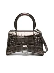 Balenciaga Hourglass XS Handbag Metallized Crocodile Embossed in Bronze